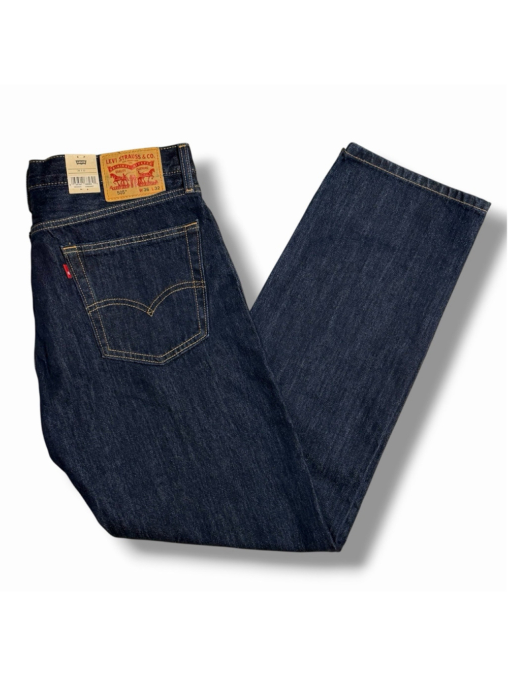LEVIS 505 REGULAR STRETCH DARK WASH BLUE JEANS MENS 36X32 NEW WITH TAGS
